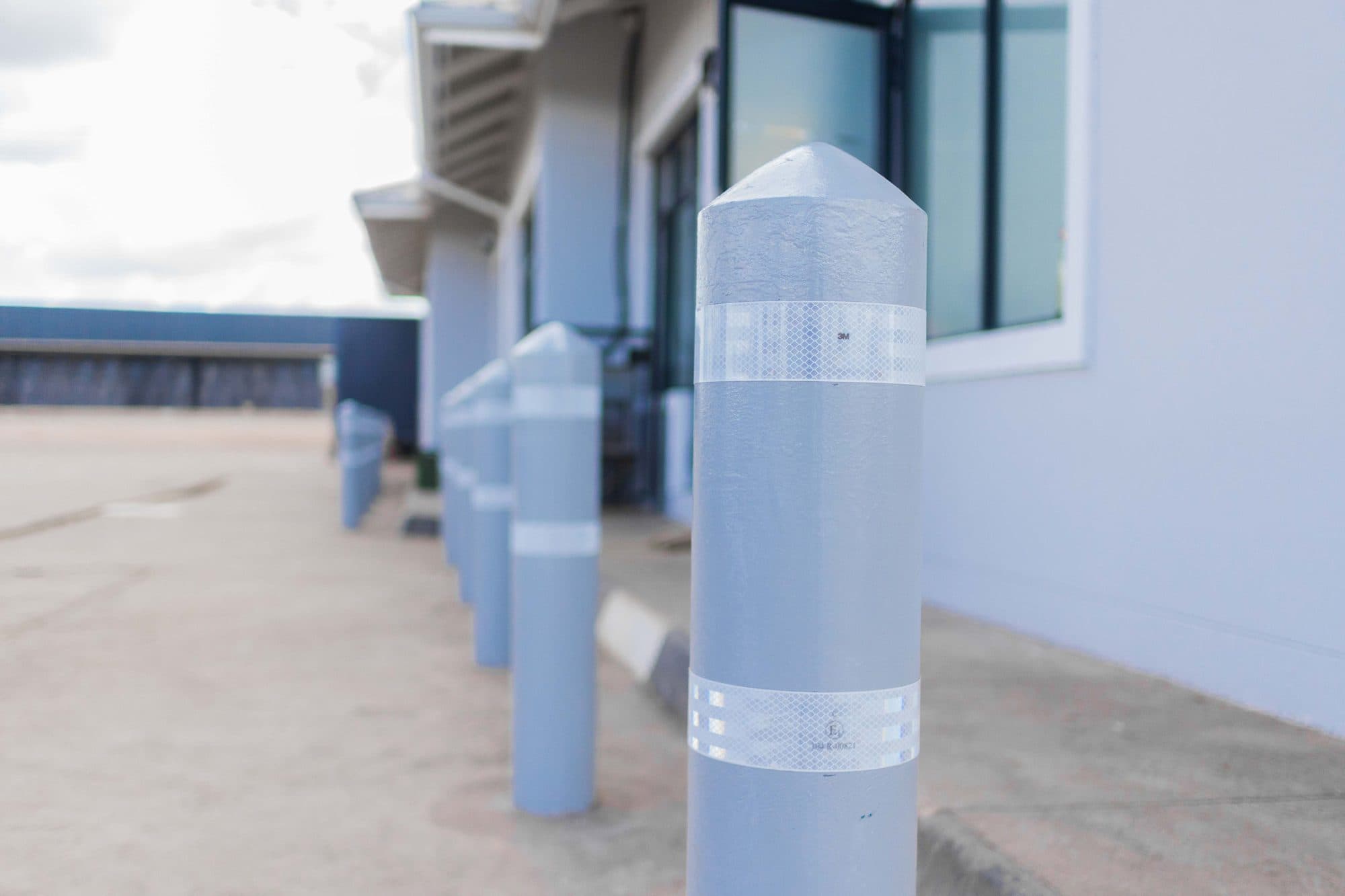 Protective bollards along the shopfront