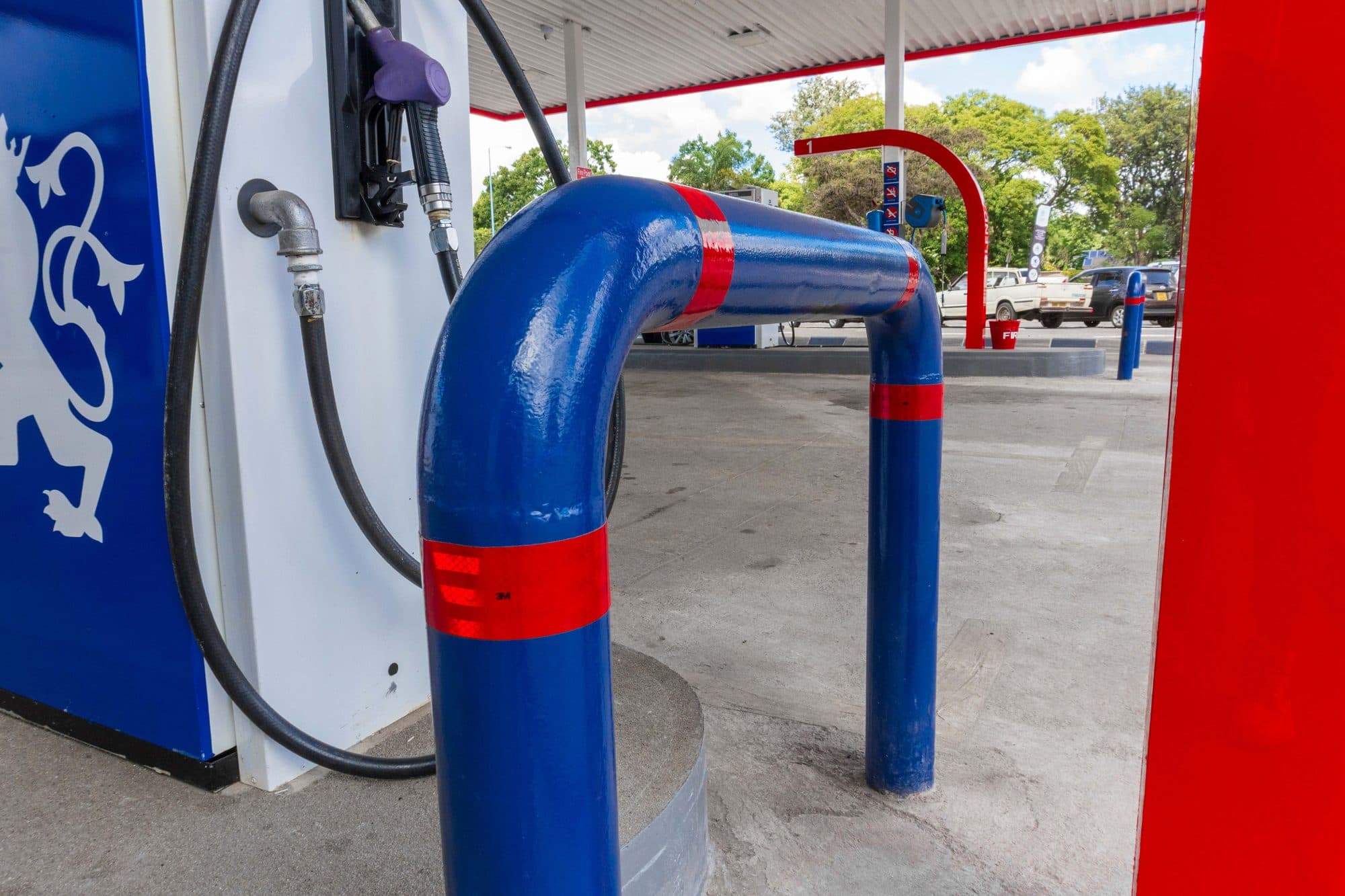 Close-up of the painted dispenser and pipework
